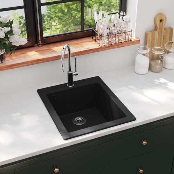 vidaXL Overmount Kitchen Sink Single Basin Granite Black - Image 1
