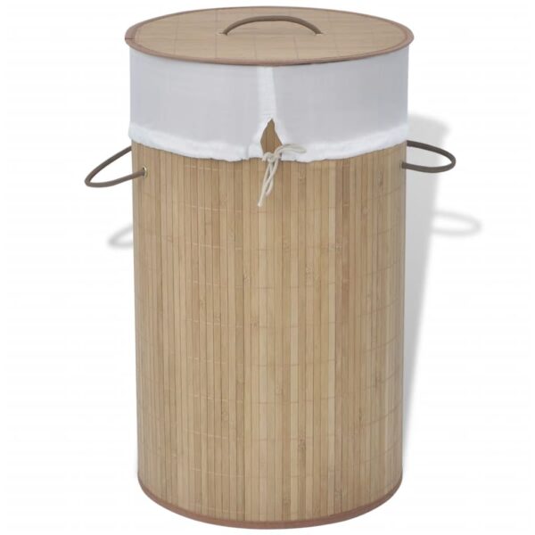 vidaXL Bamboo Laundry Bin Round Natural - Image 1