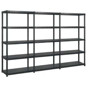 vidaXL Storage Shelf 5-Tier Black 255x40x185 cm Plastic