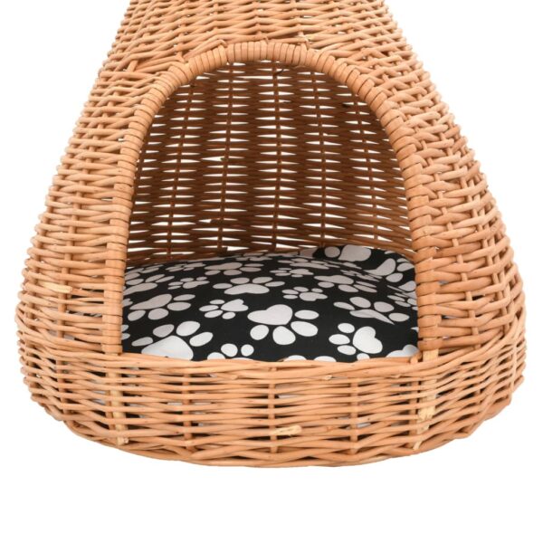 vidaXL Cat House with Cushion 40x60 cm Natural Willow Teepee - Image 7