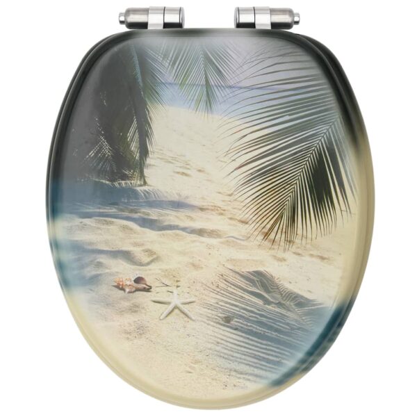 vidaXL WC Toilet Seat with Soft Close Lid MDF Beach Design - Image 5