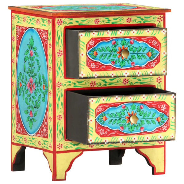 vidaXL Hand Painted Bedside Cabinet 40x30x50 cm Solid Mango Wood - Image 3