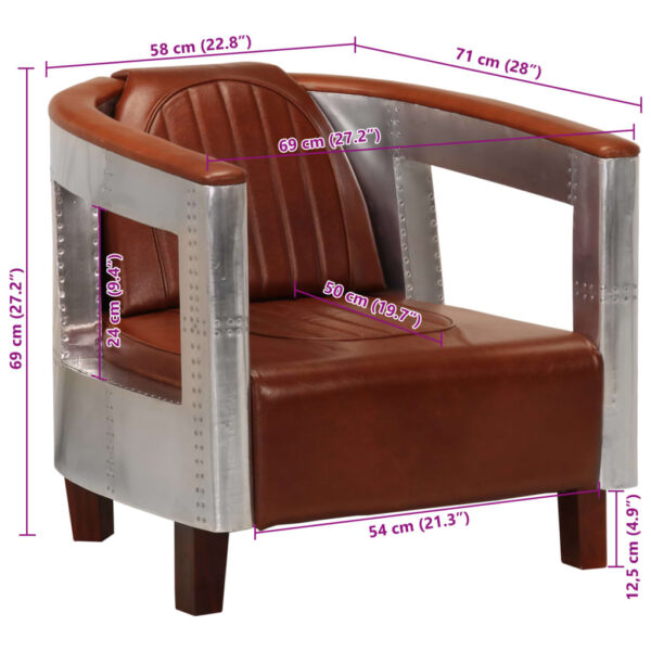 vidaXL Aviator Armchair Brown Real Leather - Image 9