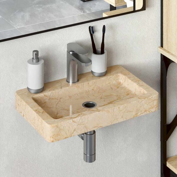 vidaXL Wall-mounted Sink Cream 38x24x6.5 cm Marble - Image 1