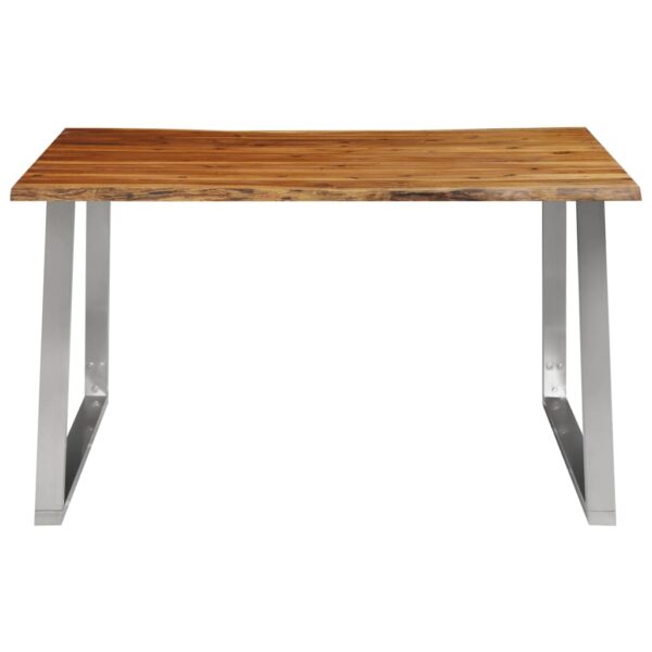 vidaXL Dining Table 140x80x75 cm Solid Acacia Wood and Stainless Steel - Image 2