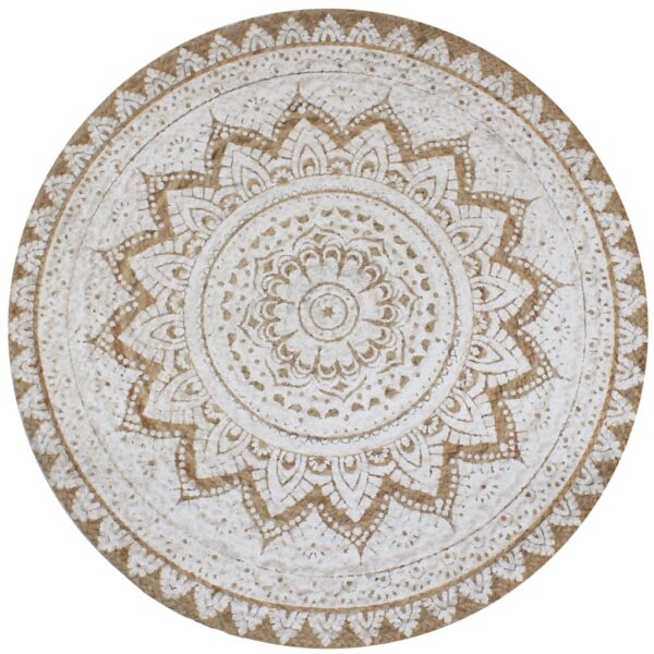 vidaXL Area Rug Braided Jute Printed 90 cm Round - Image 1