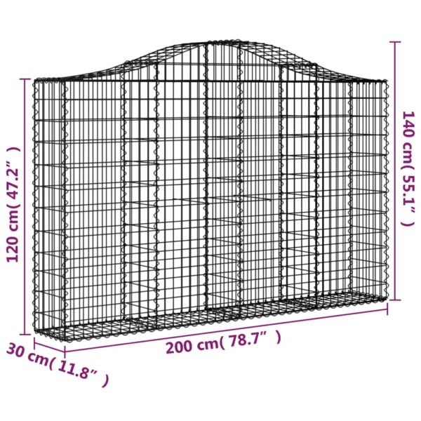 vidaXL Arched Gabion Basket 200x30x120/140 cm Galvanised Iron - Image 5