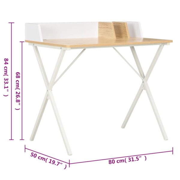 vidaXL Desk White and Natural 80x50x84 cm - Image 8