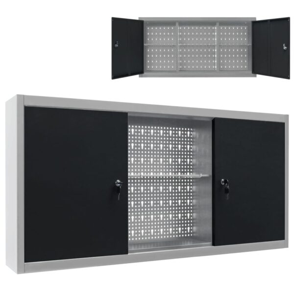 vidaXL Wall Mounted Tool Cabinet Industrial Style Metal Grey and Black - Image 1
