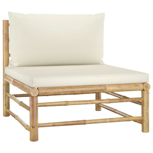 vidaXL 11 Piece Garden Lounge Set with Cream White Cushions Bamboo - Image 5