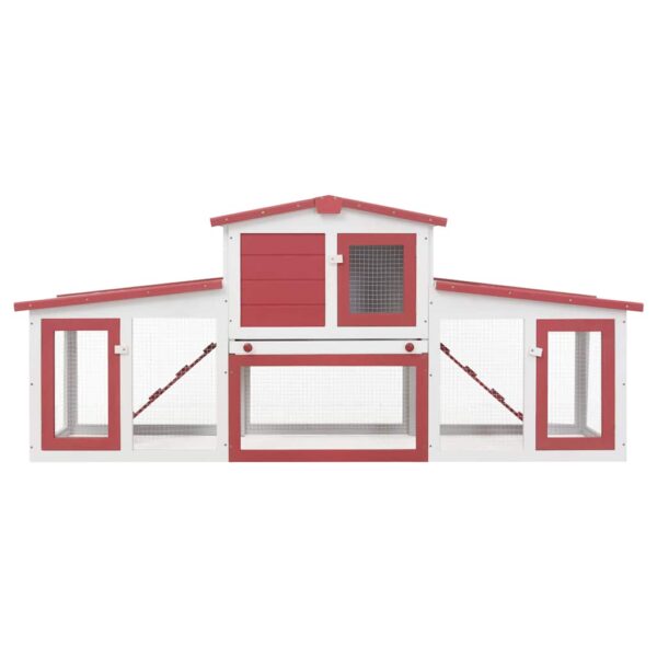 vidaXL Outdoor Large Rabbit Hutch Red and White 201x45x85 cm Wood - Image 4