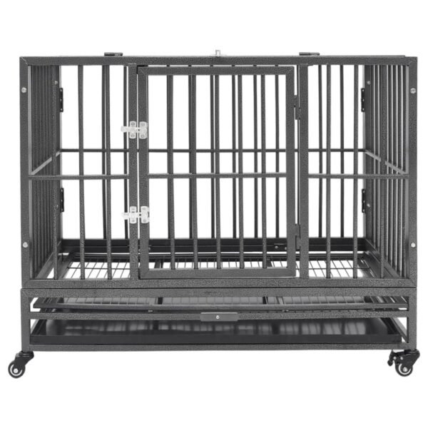 vidaXL Dog Cage with Wheels Steel 92x62x76 cm - Image 2