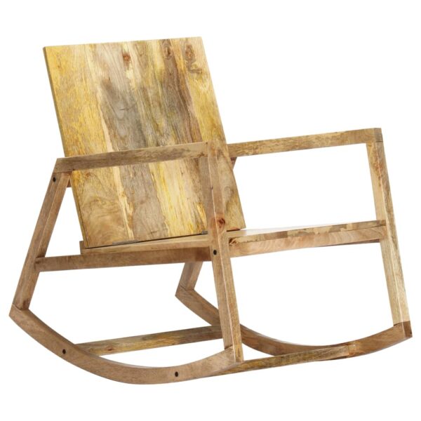 vidaXL Rocking Chair Brown Real Leather and Solid Mango Wood - Image 2