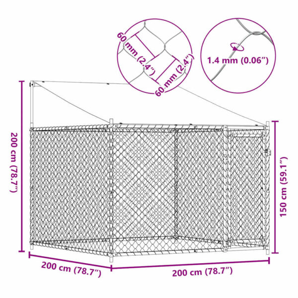 vidaXL Dog Cage with Roof and Door Grey 2x2x2 m Galvanised Steel - Image 8