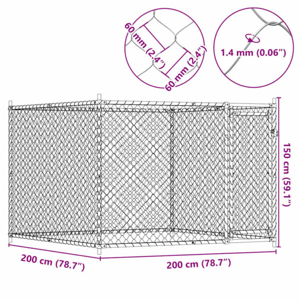 vidaXL Dog Cage with Door Grey 2x2x1.5 m Galvanised Steel - Image 8