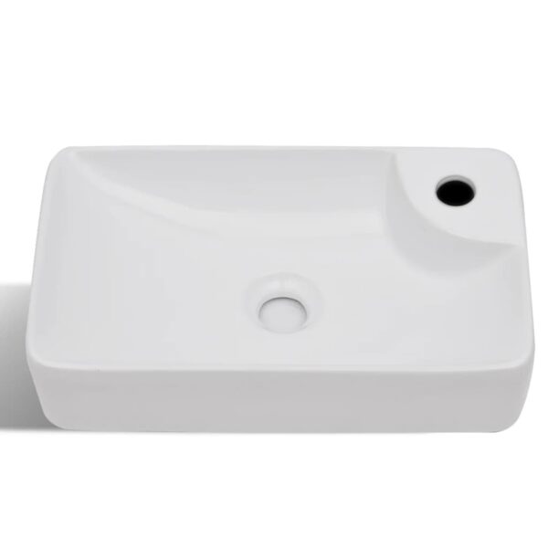 vidaXL Ceramic Bathroom Sink Basin with Faucet Hole White - Image 4