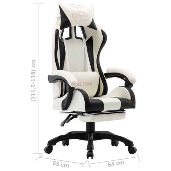 vidaXL Racing Chair with Footrest Black and White Faux Leather - Image 8