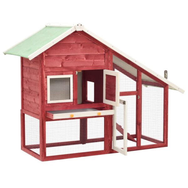 vidaXL Rabbit Hutch Red and White 140x63x120 cm Solid Firwood - Image 5