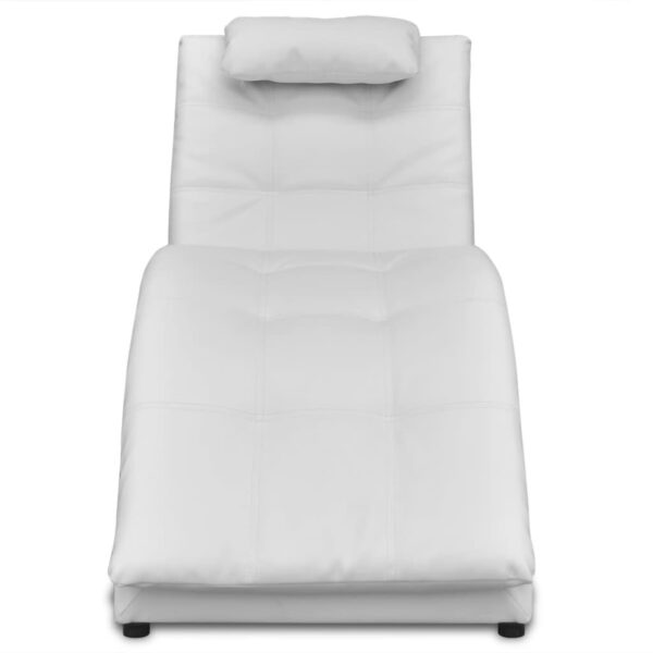 vidaXL Chaise Longue with Pillow White Faux Leather - Image 2