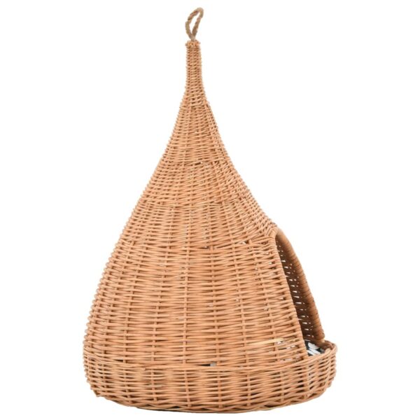 vidaXL Cat House with Cushion 40x60 cm Natural Willow Teepee - Image 4