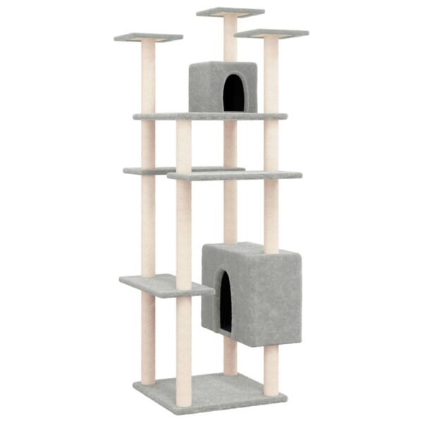 vidaXL Cat Tree with Sisal Scratching Posts Light Grey 162 cm - Image 2