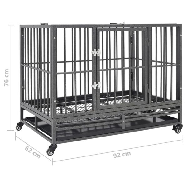 vidaXL Dog Cage with Wheels Steel 92x62x76 cm - Image 8