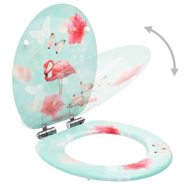 vidaXL WC Toilet Seat with Soft Close Lid MDF Flamingo Design - Image 2