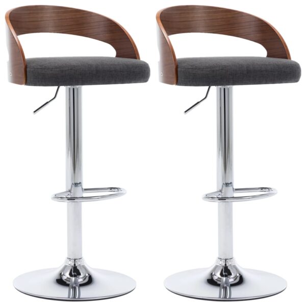 vidaXL Bar Stools 2 pcs Dark Grey Fabric and Bentwood - Image 2