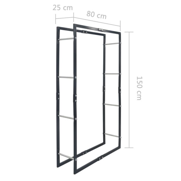vidaXL Firewood Rack Black 80x25x150 cm Steel - Image 7