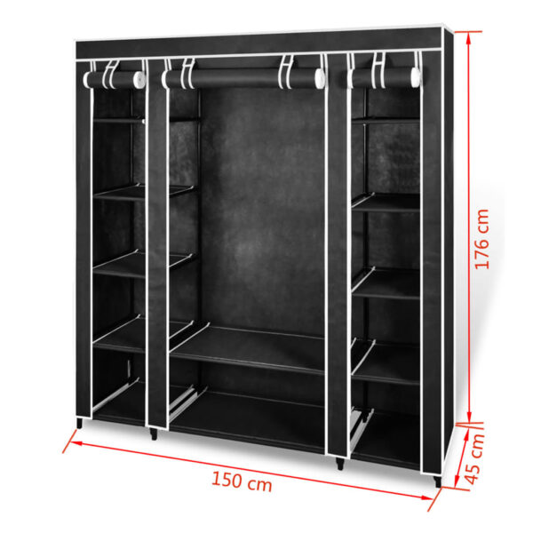 vidaXL Wardrobe with Compartments and Rods 45x150x176 cm Black Fabric - Image 8