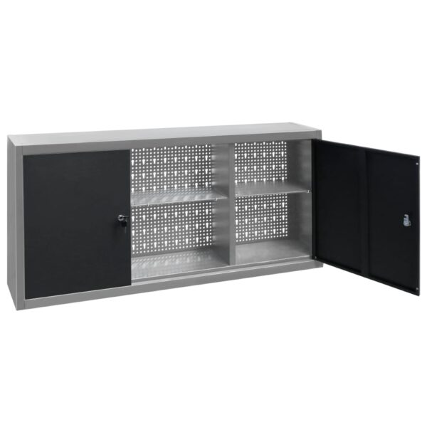 vidaXL Wall Mounted Tool Cabinet Industrial Style Metal Grey and Black - Image 5