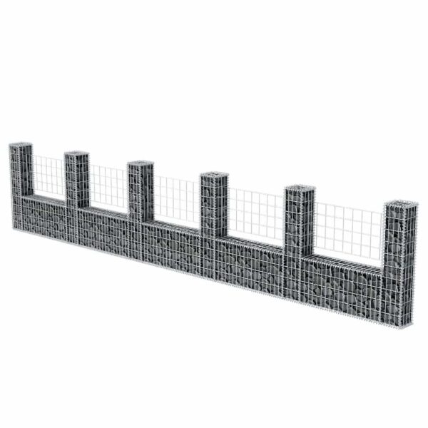 vidaXL Gabion Basket U-Shape Galvanised Steel 570x20x100 cm - Image 3