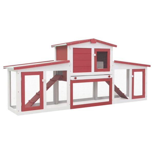 vidaXL Outdoor Large Rabbit Hutch Red and White 201x45x85 cm Wood - Image 2