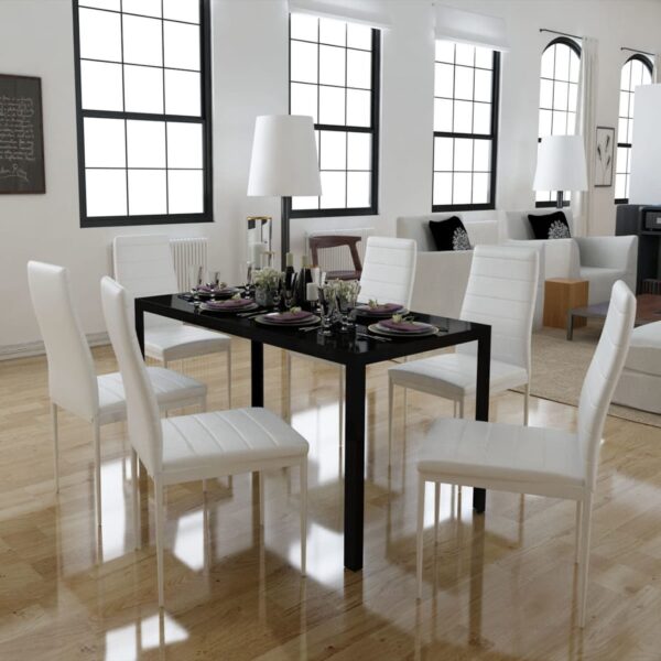 vidaXL Seven Piece Dining Table Set Black and White - Image 1