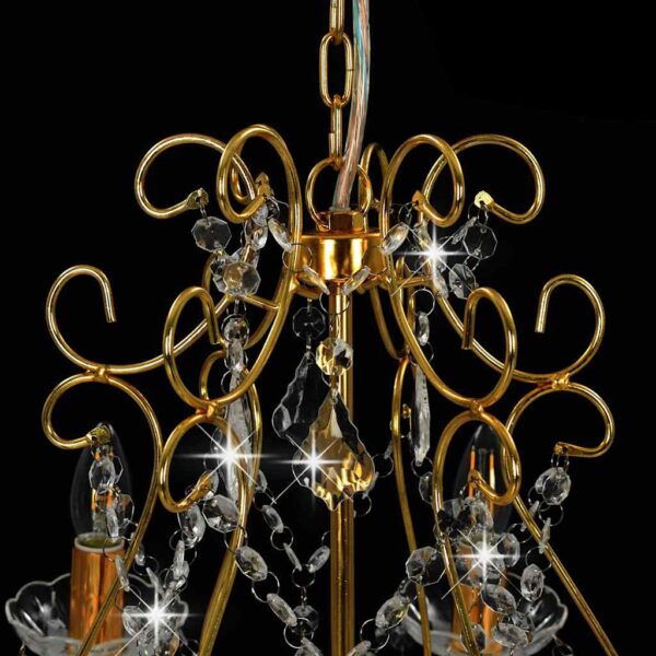 vidaXL Chandelier with Crystal Beads Golden Round 6 x E14 - Image 5