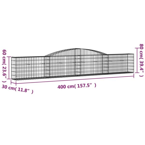vidaXL Arched Gabion Basket 400x30x60/80 cm Galvanised Iron - Image 5