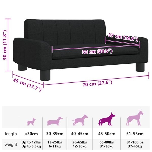 vidaXL Dog Bed Black 70x45x30 cm Fabric - Image 7