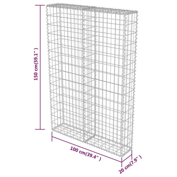 vidaXL Gabion Wall with Covers Galvanised Steel 100x20x150 cm - Image 7