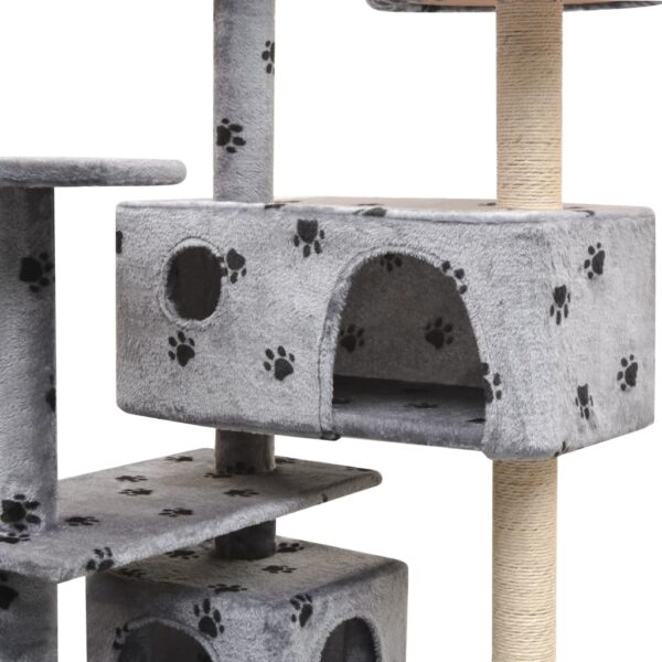 vidaXL Cat Tree with Sisal Scratching Posts 125 cm Paw Prints Grey - Image 4