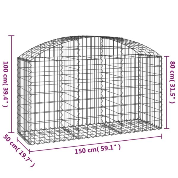 vidaXL Arched Gabion Basket 150x50x80/100 cm Galvanised Iron - Image 5