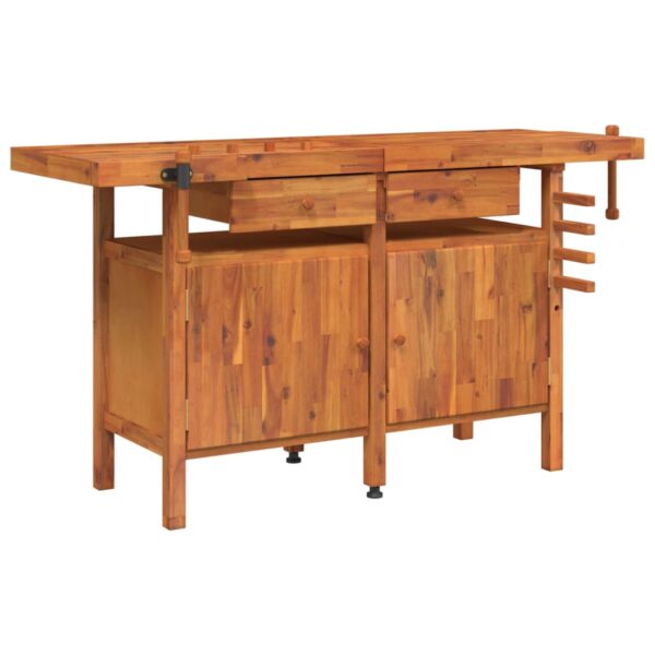 vidaXL Workbench with Drawers and Vices 162x62x83 cm Solid Wood Acacia - Image 2
