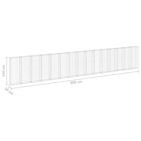 vidaXL Gabion Wall with Covers Galvanised Steel 900x30x150 cm - Image 6