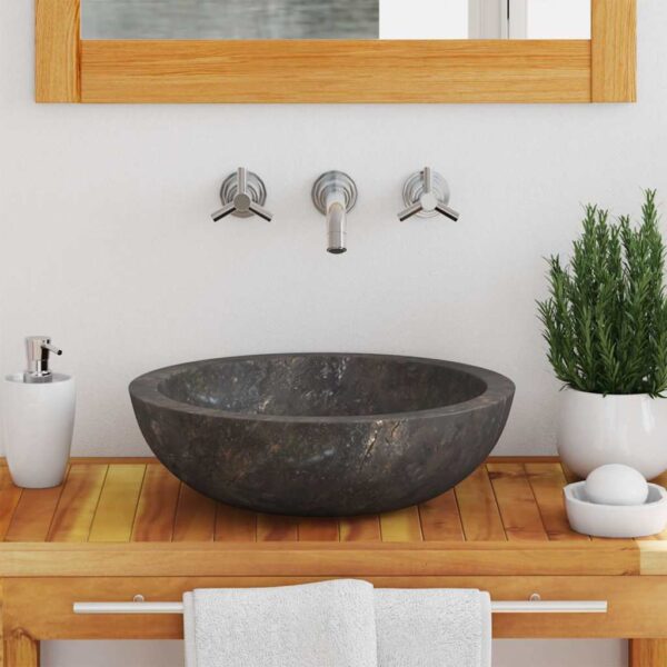 vidaXL Sink Grey Ø40x12 cm Marble - Image 3