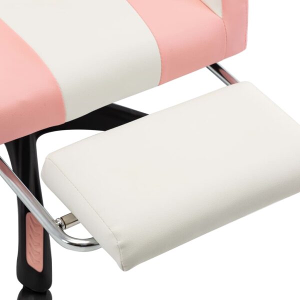 vidaXL Racing Chair with Footrest Pink and White Faux Leather - Image 6