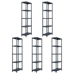 vidaXL Storage Shelf Racks 5 pcs Black 125 kg 60x30x180 cm Plastic
