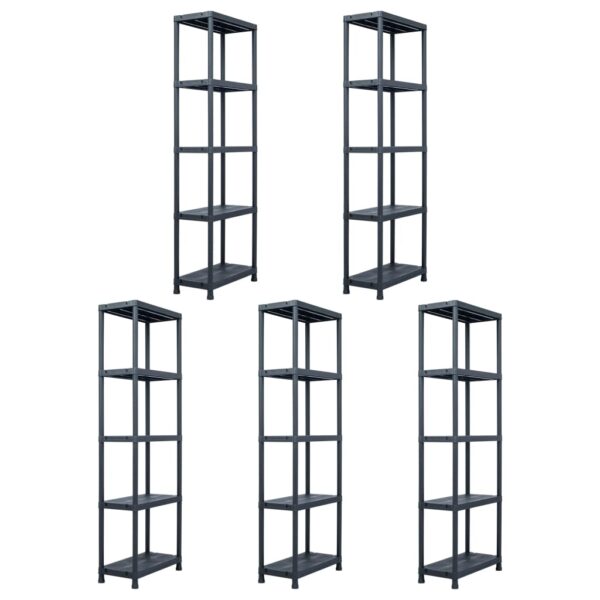 vidaXL Storage Shelf Racks 5 pcs Black 125 kg 60x30x180 cm Plastic - Image 1