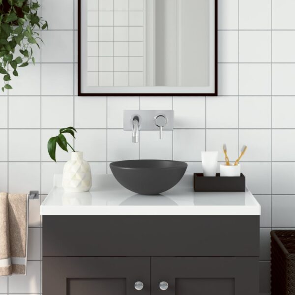 vidaXL Bathroom Sink Ceramic Dark Grey Round - Image 1