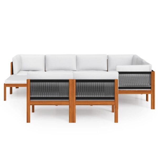 vidaXL 10 Piece Garden Lounge Set with Cushions Cream Wood Acacia&Rope - Image 3