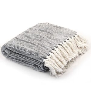 vidaXL Throw Cotton Herringbone 220x250 cm Navy Blue