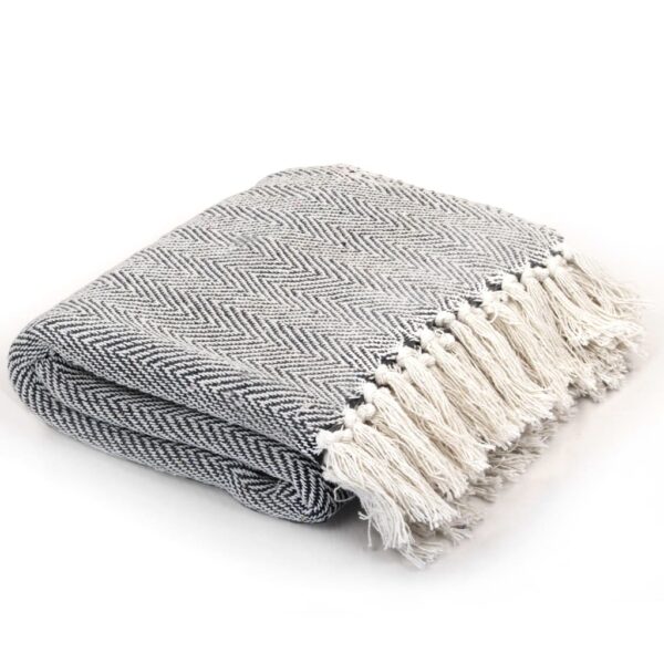 vidaXL Throw Cotton Herringbone 220x250 cm Navy Blue - Image 1
